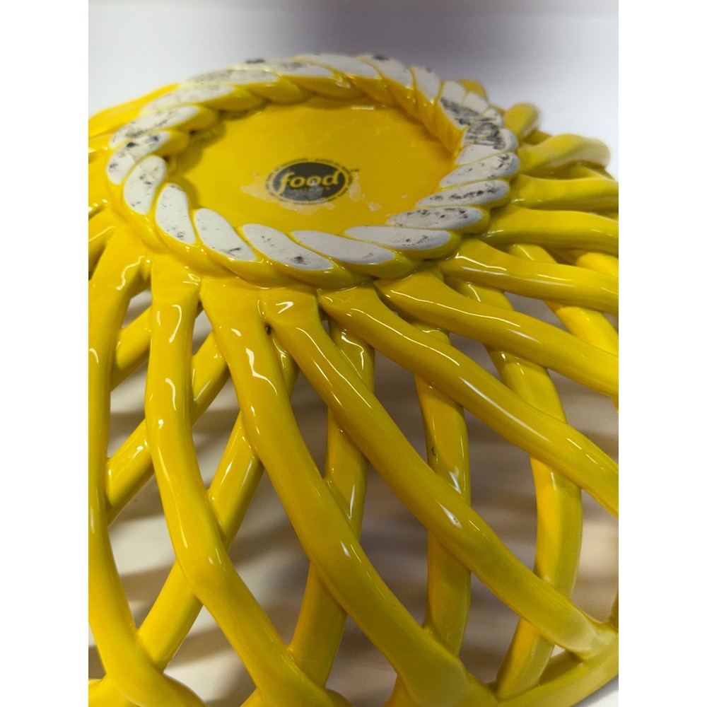 Food Network Yellow Ceramic Lattice Fruit Bowl Woven Openwork Centerpiece - Picture 8 of 11